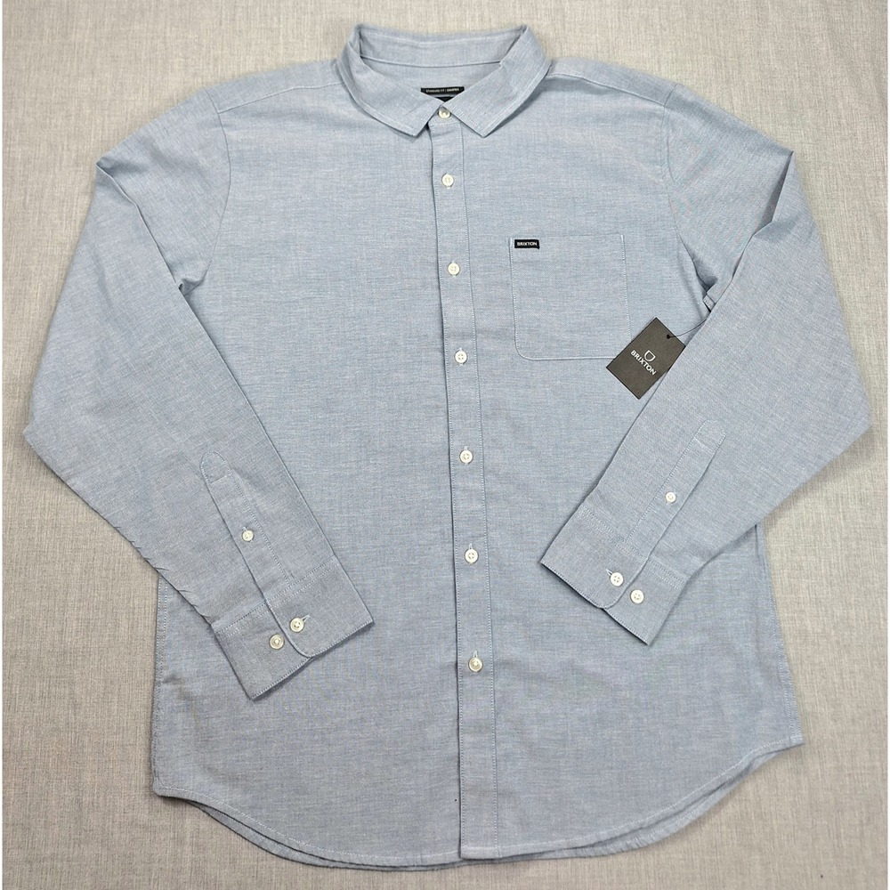 Brixton Charter Standard Fit Mens Large Long Sleeve Button Down Shirt Light Blue